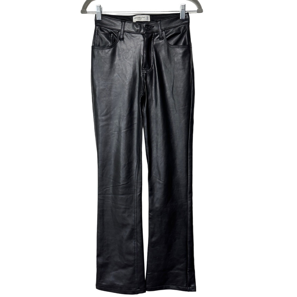 {A&F} "The '90s Boot Low Rise in Black Faux Leather" Bootcut Stretch Jeans Pants